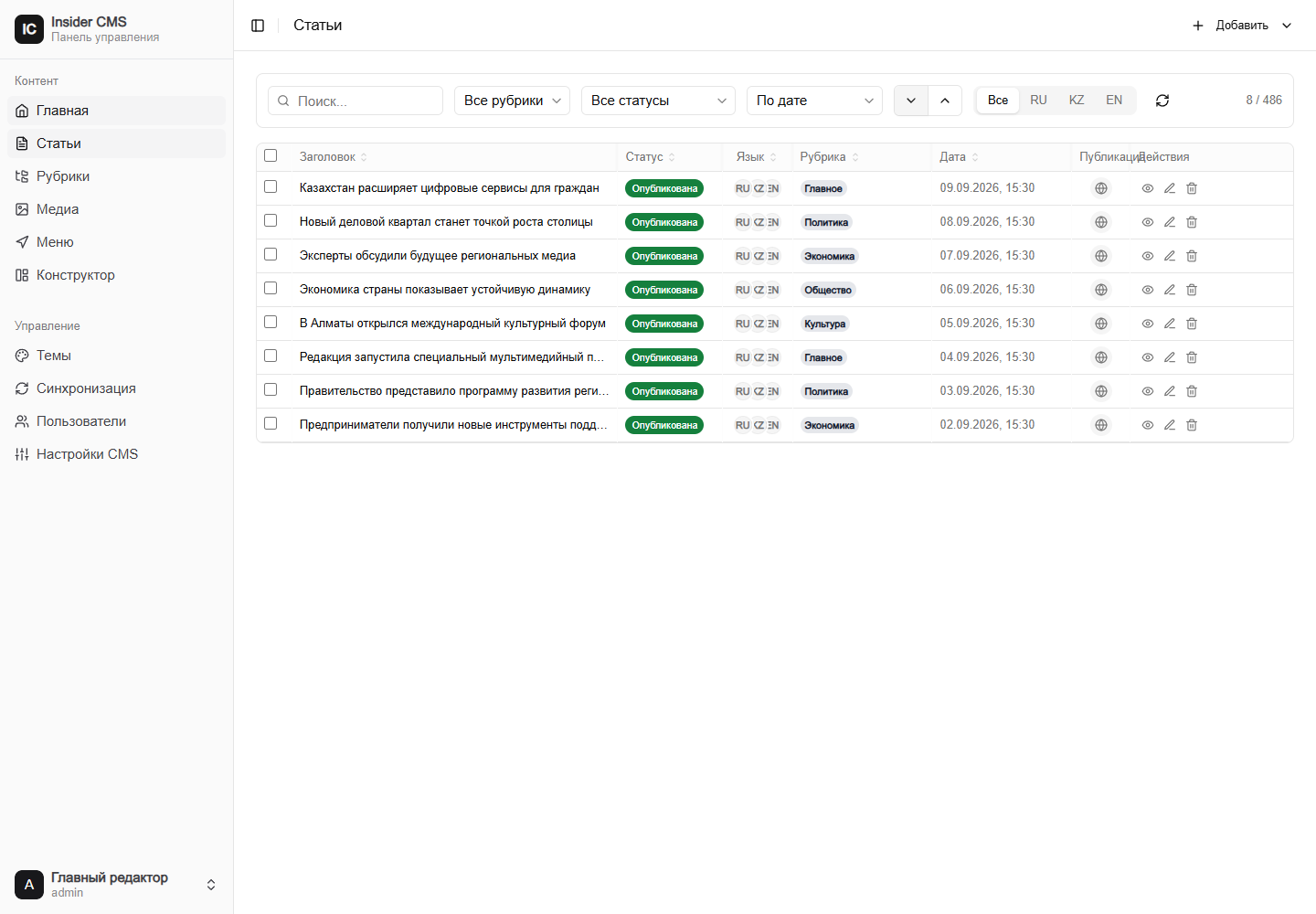 Редакционный список — Insider CMS