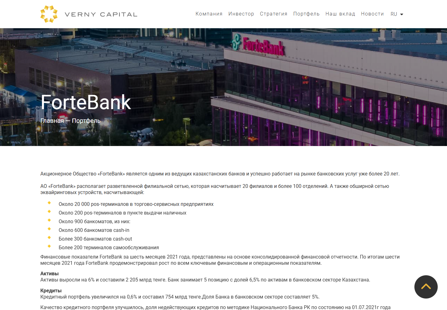 Отдельная страница актива ForteBank