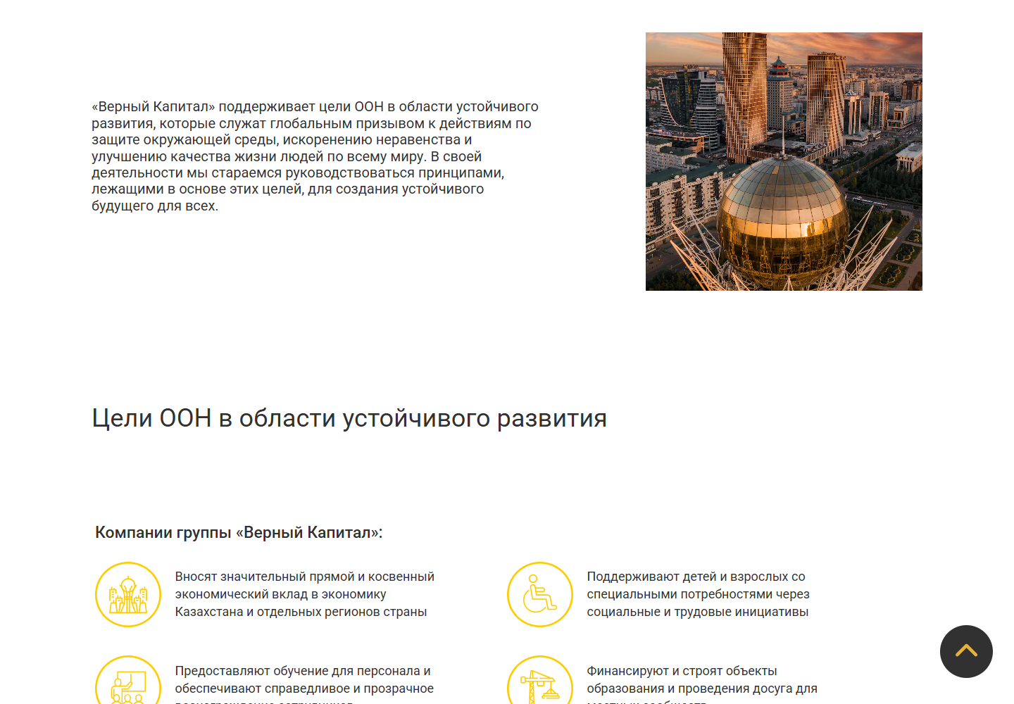 Раздел социального вклада и целей устойчивого развития Verny Capital